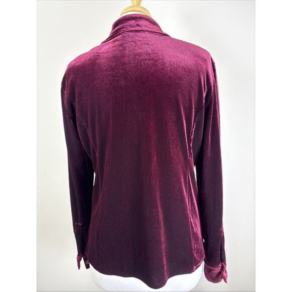 Harve’ Benard Velvet Deep Burgundy Stretch Button Up Long Sleeve Holiday Glam M - Picture 2 of 15